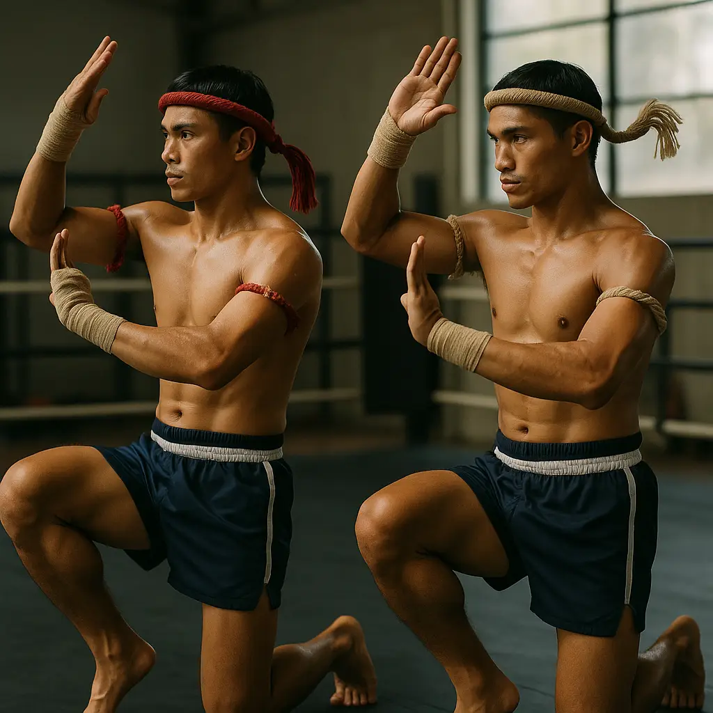 ภาพนักมวยไทยฝึกซ้อมท่ารำไหว้ครู